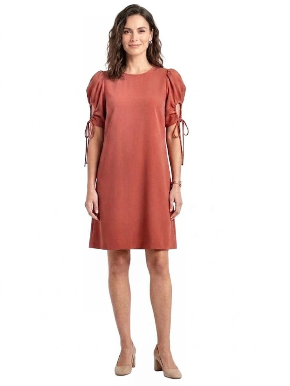 See By Chloe Puff Sleeve Drawstring Shift Dress Peppery Red Womens Size 4, 36 EU